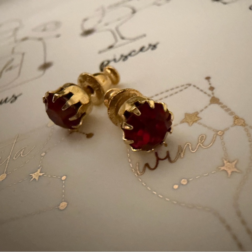 Monet vintage Gold and Red Stud Earrings